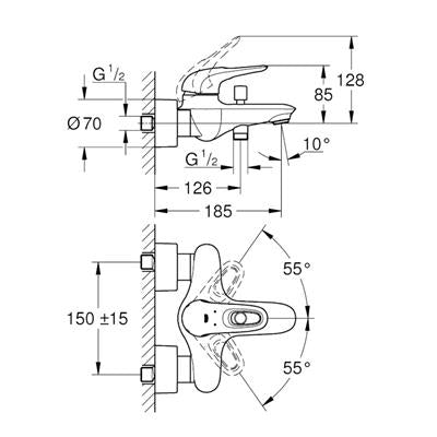 Grohe Eurostyle kád csaptelep fehér hurkos fémkarral (33591LS3) - kifutó