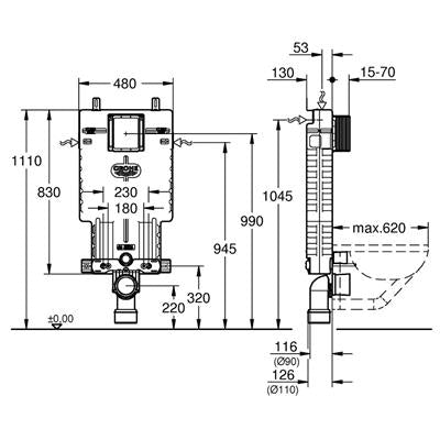 Grohe Uniset falsík mögötti Wc tartály keret nélküli (38643001)