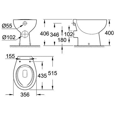 Grohe Bau Ceramic álló wc, hátsós, perem nélküli