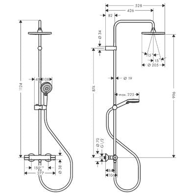 Hansgrohe Vernis Blend Showerpipe 200, 1 jet, termosztáttal, króm