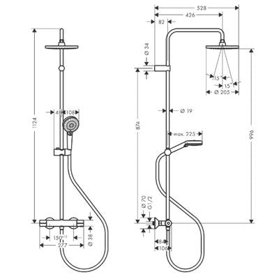 Hansgrohe Vernis Blend Showerpipe 200, 1 jet, termosztáttal, matt fekete