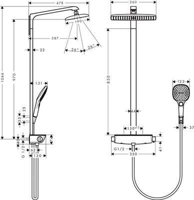 Hansgrohe Raindance Select E Showerpipe 360 1jet fehér/króm