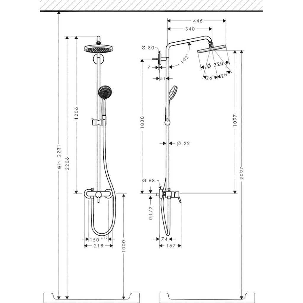 Hansgrohe Croma 220 Showerpipe Air 1jet