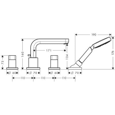 Hansgrohe Metris S kád csaptelep 4 lyukú