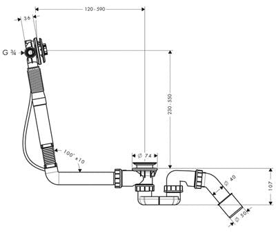 Hansgrohe Exafill S alaptest 780 mm bowden
