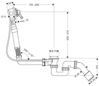 Hansgrohe Exafill alaptest 780mm bowden