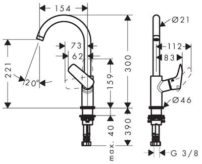 Hansgrohe Logis mosdó csaptelep 210 mm elforg.leeresztő nélk (71131000)