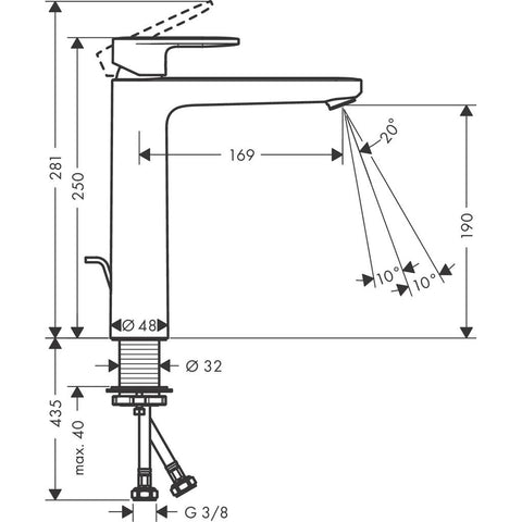 Hansgrohe Vernis Blend Egykaros mosdócsaptelep 190, automata lefolyógarnitúrával, matt fekete