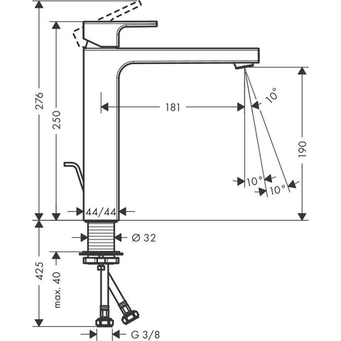 Hansgrohe Vernis Shape egykaros mosdócsaptelep 190, automata lefolyógarnitúrával