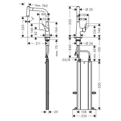 Hansgrohe Metris M71 konyhai csaptelep 220 kihúzható kifolyó (M7116), króm