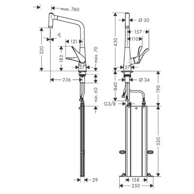 Hansgrohe Metris M71 konyhai csaptelep 320 kihúzható kifolyó (M7116), króm