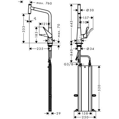 Hansgrohe Metris Select M71 konyhai csaptelep 320 kihúzható kifolyó (M7115), rm. acél hatású