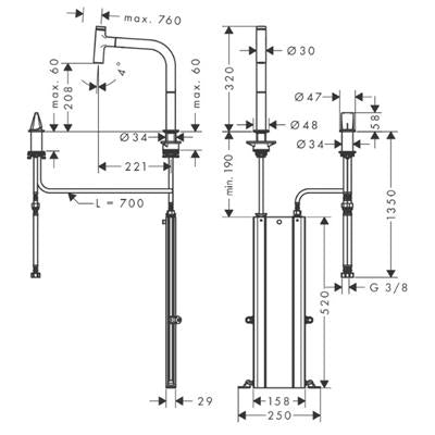 Hansgrohe Metris Select M71 2-lyukú konyhai csaptelep 200 kihúzható kifolyó (M7119), króm