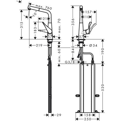 Hansgrohe Metris M71 konyhai csaptelep 320 kihúzható kifolyó (M7114), rm. acél hatású