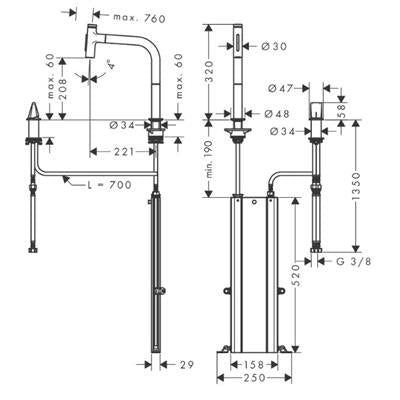 Hansgrohe Metris Select M71 2-lyukú konyhai csaptelep 200 kihúzható kifolyó (M7120), matt fekete
