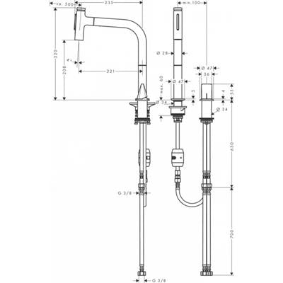 Hansgrohe Metris Select M71 2 lyukú konyhai mosdócsapt. kihúzható kifolyó, 200 2jet, króm