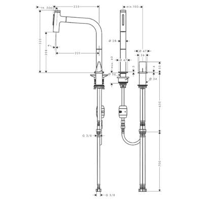 Hansgrohe Metris Select M71 2 lyukú konyhai mosdócsapt. kihúzható kifolyó, 200 2jet, rm. acél hatású
