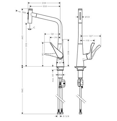 Hansgrohe Metris Select M71 konyhai csaptelep 320 2jet, kihúzható kifolyó, króm