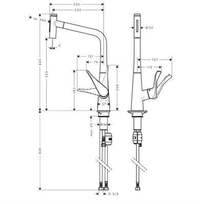 Hansgrohe Metris Select M71 konyhai csaptelep 320 2jet, kihúzható kifolyó, rm. acél hatású