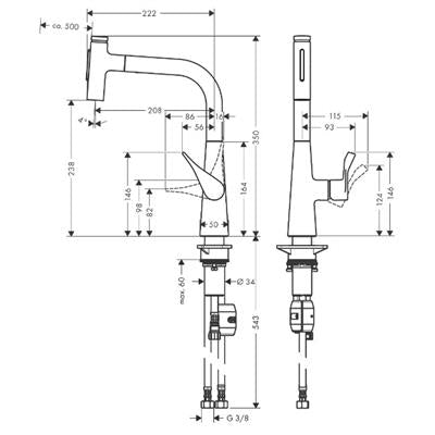 Hansgrohe Metris Select M71 konyhai csaptelep 240 2jet, kihúzható kifolyó, rm. acél hatású