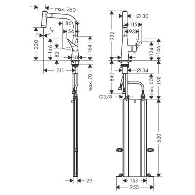 Hansgrohe Metris M71 ECO konyhai csaptelep 220 (M7116), króm
