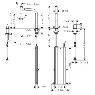 Hansgrohe Metris Select M71 ECO 2-lyukú konyhai csaptelep 200 (M7119), króm
