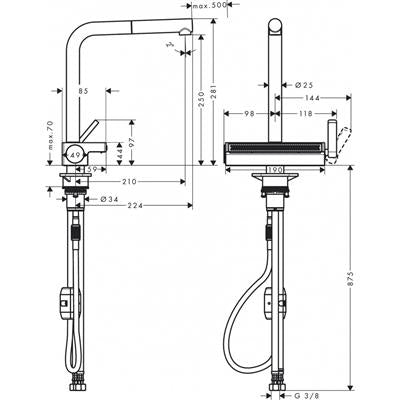 Hansgrohe Aquno Select M81 konyhai csaptelep 250 2jet, kihúzható kifolyó, rm. acél hatású