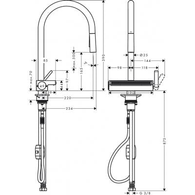 Hansgrohe Aquno Select M81 konyhai csaptelep 170 3 jet, kihúzható kifolyó, matt fekete