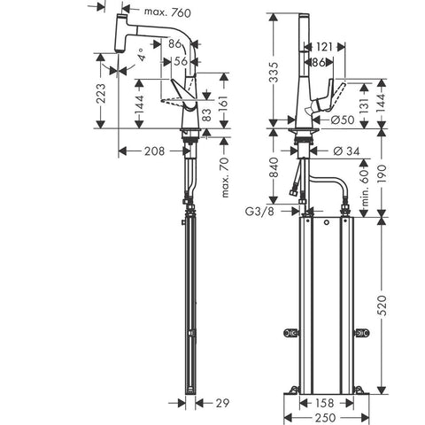 Hansgrohe Talis Select M51 2-lyukú konyhai csaptelep 220 kihúzható kifolyó (M5115), króm