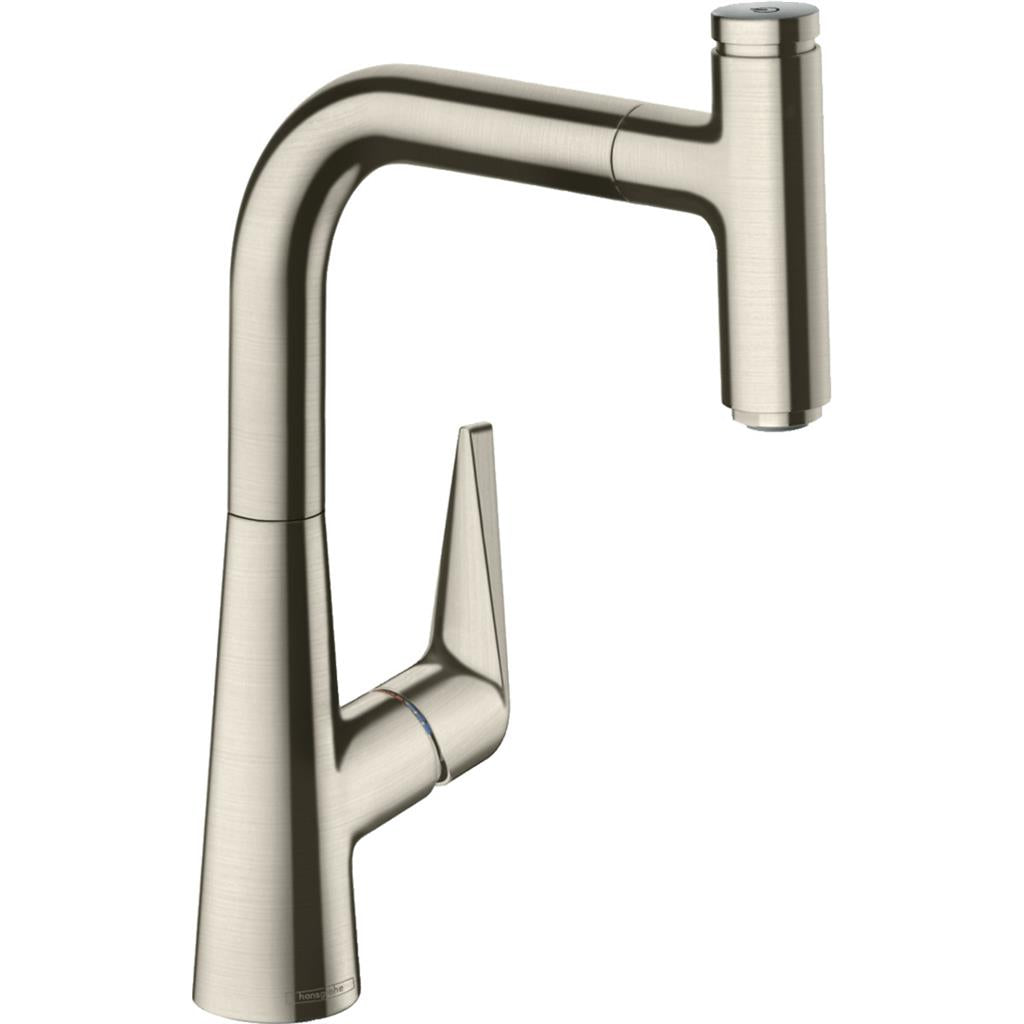 Hansgrohe Talis Select M51 2-lyukú konyhai csaptelep 220 kihúzható kifolyó (M5115), rm. acél hatású