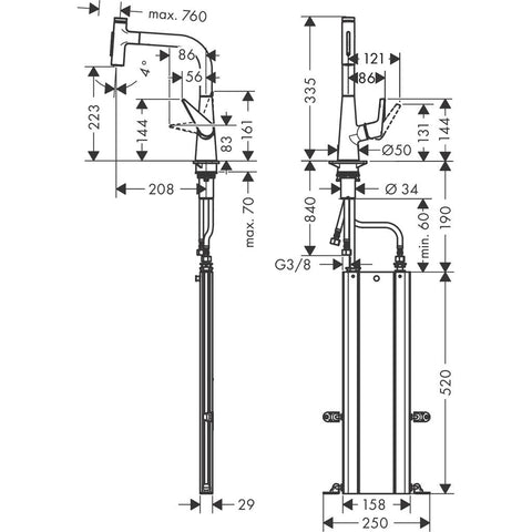 Hansgrohe Talis Select M51 konyhai csaptelep 220 kihúzható kifolyó (M5117), króm