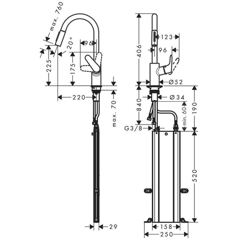 Hansgrohe Focus M41 konyhai csaptelep 240 kihúzható kifolyó (M4116), rm. acél hatású