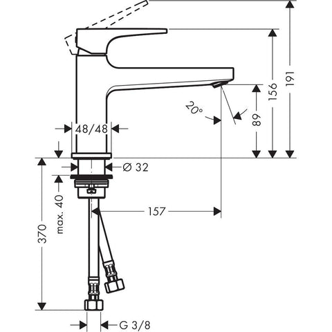 Hansgrohe Metropol mosdócsaptelep 100 (lang) Push-Open lefolyóval loop fogantyúval