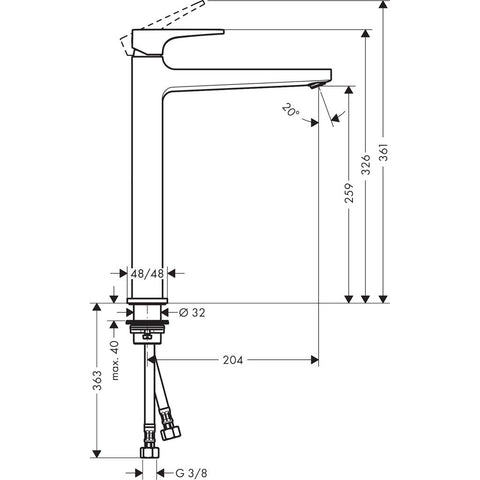 Hansgrohe Metropol mosdócsaptelep 260 Push-Open lefolyóval loop fogantyúval