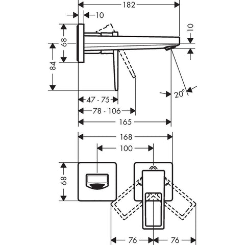 Hansgrohe Metropol 2-lyukú mosdócsaptelep kád 165 loop fogantyúval