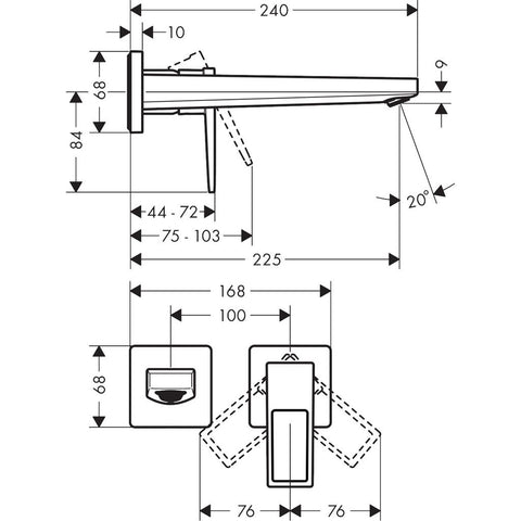 Hansgrohe Metropol 2-lyukú mosdócsaptelep kád 225 loop fogantyúval