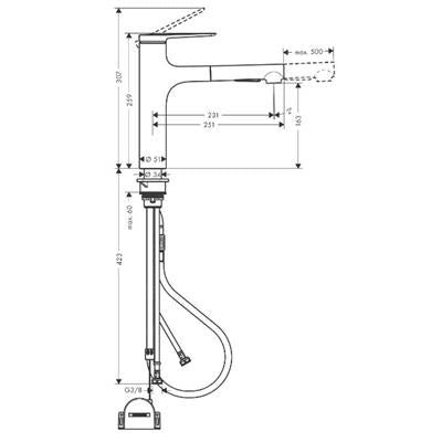 Hansgrohe Zesis M33 konyhai csaptelep 160, kihúzható kifolyó, 2jet, sBox, rm. acél hatású
