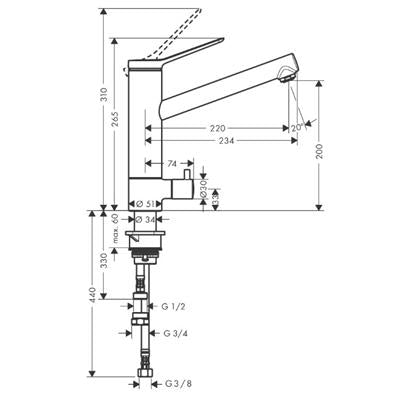 Hansgrohe Zesis M33 konyhai csaptelep 200, elzárószeleppel, 1jet
