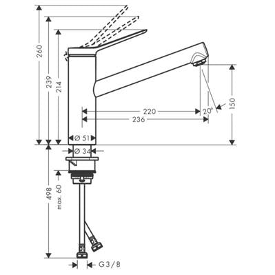 Hansgrohe Zesis M33 konyhai csaptelep 150, CoolStart/EcoSmart, 1jet