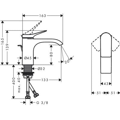 Hansgrohe Vivenis mosdócsaptelep 80, automata lefolyógarnitúra
