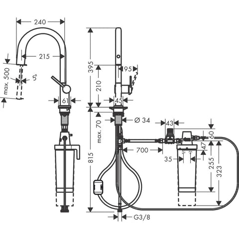 Hansgrohe Aqittura M91 Filtersystem konyhai csaptelep 210, kihúzható kifolyó, 1jet, matt fekete
