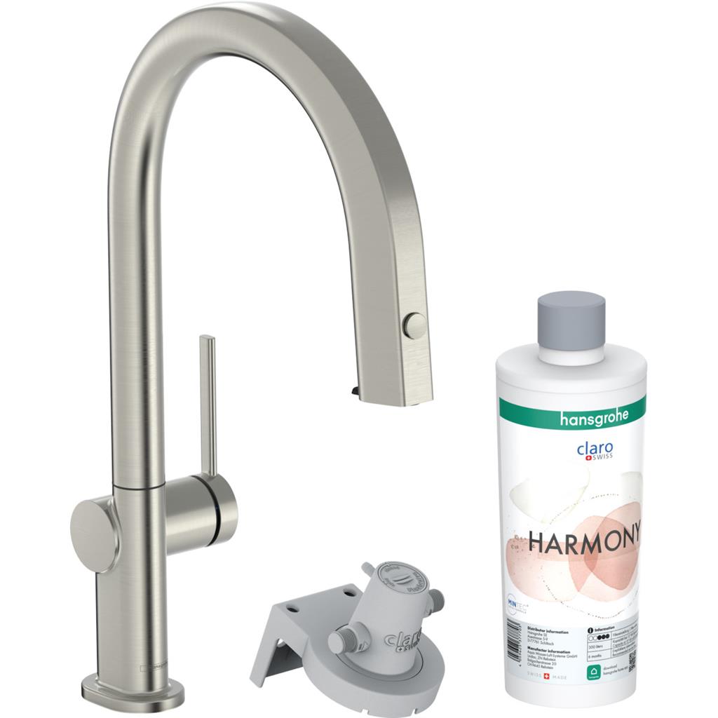 Hansgrohe Aqittura M91 Filtersystem konyhai csaptelep 210, kihúzható kifolyó, 1jet, rozsdamentes acél hatású