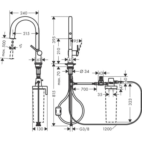 Hansgrohe Aqittura M91 Filtersystem konyhai csaptelep 210, kihúzható kifolyó, 1jet, rozsdamentes acél hatású