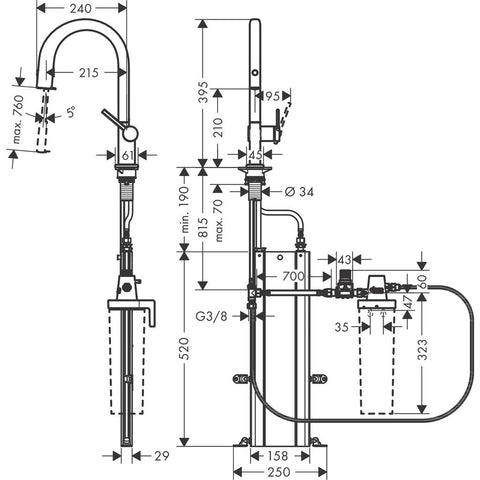 Hansgrohe Aqittura M91 Filtersystem konyhai csaptelep 210, kihúzható kifolyó, 1jet, sBox, rozsdamentes acél hatású