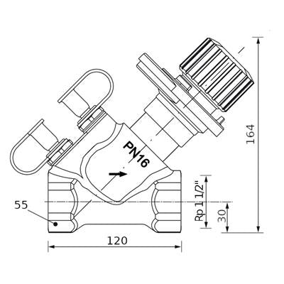 Honeywell beszabályozó szelep SafeCon® mérőcsonkkal, visszatérő vezetékbe 1 1/2" bm PN16 2...130°C