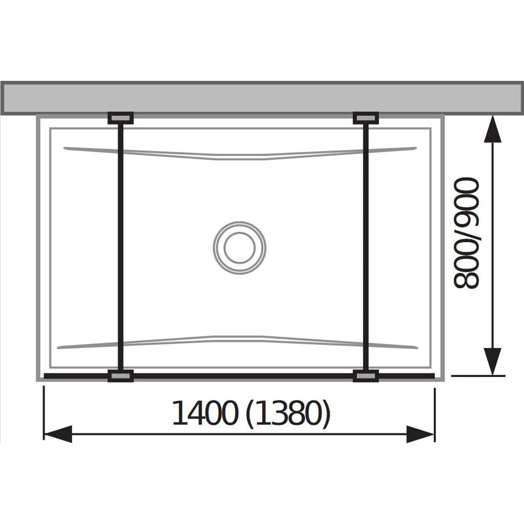 Jika Cubito Pure 140 üvegfal, rögzített, két támasszal, ezüst/átlátszó üveg,  138x200 cm