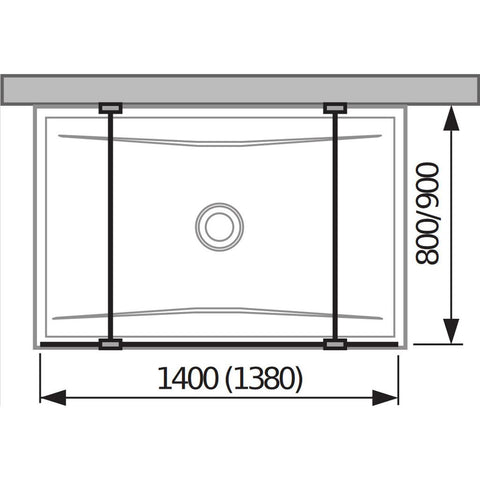 Jika Cubito Pure 140 üvegfal, rögzített, két támasszal, ezüst/átlátszó üveg,  138x200 cm