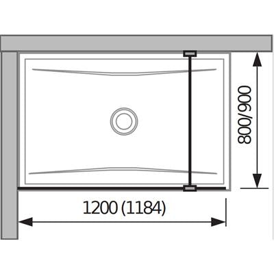 Jika Cubito Pure 120 üvegfal oldalfalhoz, rögzítő profillal és támasszal, 118,4x200 cm