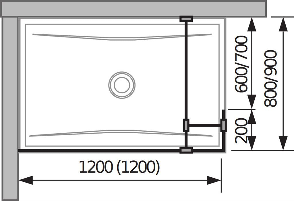 Jika Cubito Pure 120 üvegfal oldalfalhoz, rövid üvegfallal, sarok profillal, 120x200 cm