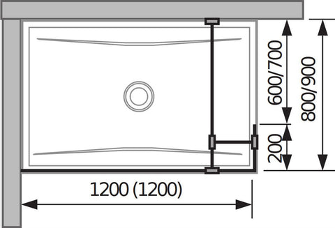Jika Cubito Pure 120 üvegfal oldalfalhoz, rövid üvegfallal, sarok profillal, 120x200 cm